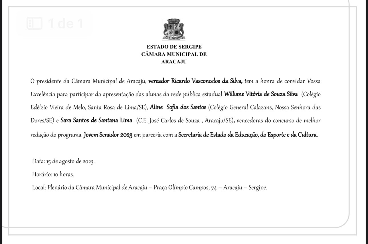 Classificados no Programa Jovem Senador 2023 vão apresentar suas redações na Câmara Municipal de Aracaju