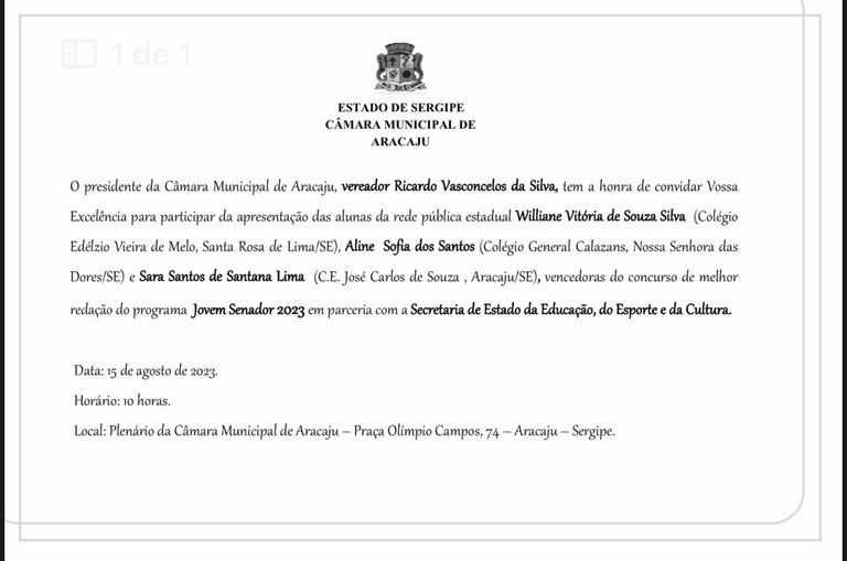 Classificados no Programa Jovem Senador 2023 vão apresentar suas redações na Câmara Municipal de Aracaju