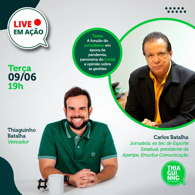 Live em ação de Thiaguinho terá participação do jornalista e radialista Carlos Batalha na terça (9)