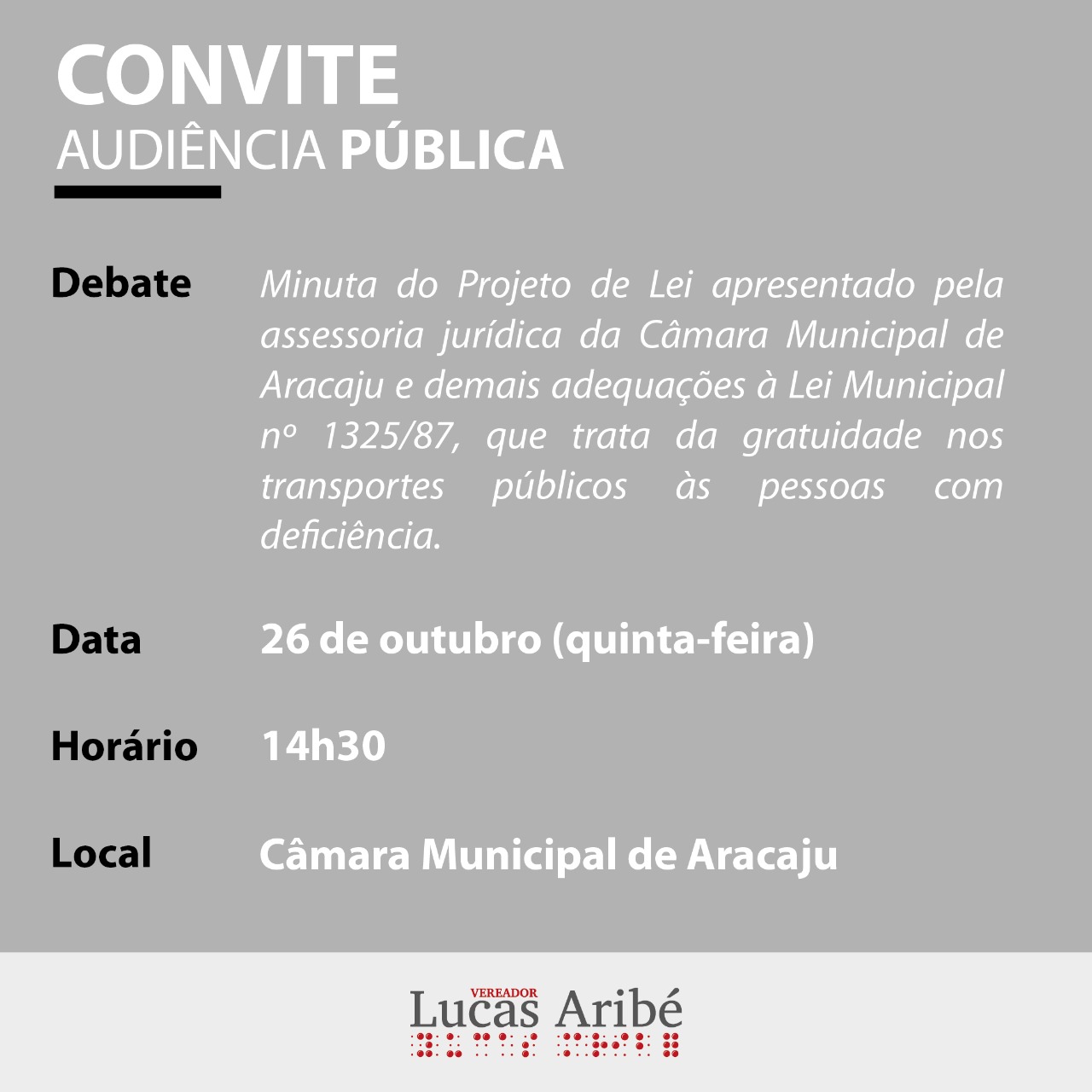 Lucas Aribé realizará Audiência Pública sobre gratuidade nos transportes públicos às pessoas com deficiência