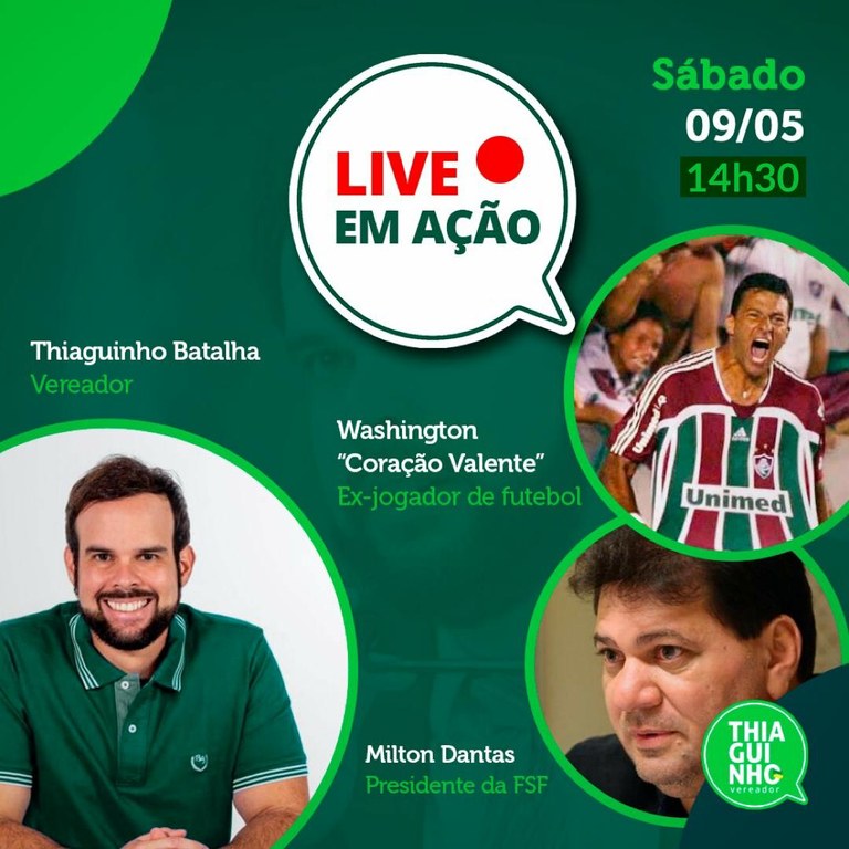 Thiaguinho Batallha fará live com Washington Coração Valente e Milton Dantas